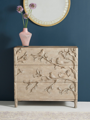 Handcarved Ornithology Three-drawer Dresser