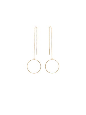 14k Gold Large Open Circle Threader Earrings