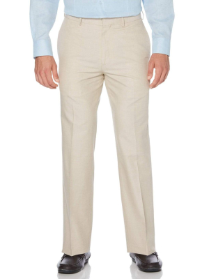 Cotton-linen Flat Front Textured Pants
