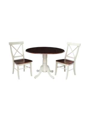 Set Of 3 42" Dual Drop Leaf Table With 2 Back Chairs Almond/brown - International Concepts