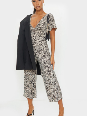 Stone Dalmatian Twist Plunge Culotte Jumpsuit