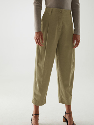 Cotton Wide-leg Pleated Cord Trousers