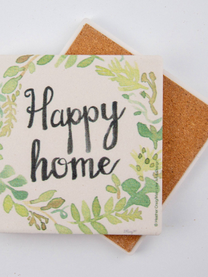 4pk Ceramic Happy Home Wreath Coasters - Thirstystone