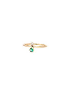 14k Emerald & Diamond Stacked Ring