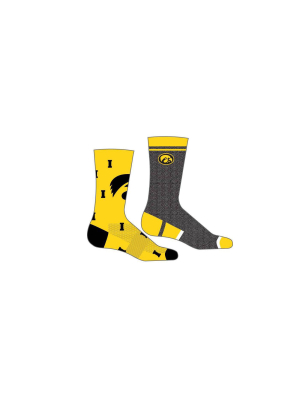 Ncaa Iowa Hawkeyes Men's Crew Socks 2pk Gift Box - 10-13