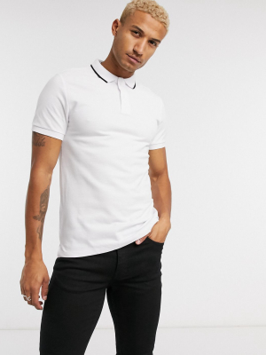 Bershka Polo Shirt With Collar Detail In White