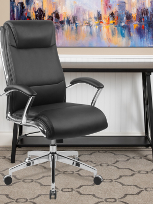 Flash Furniture High Back Designer Smooth Upholstered Executive Swivel Office Chair With Chrome Base And Arms