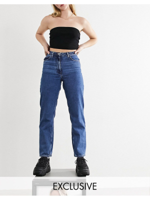 Collusion X006 Mom Jeans In Dark Stone Wash Blue