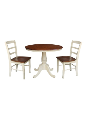 Round Top Pedestal Table With 2 Chairs Brown - International Concepts