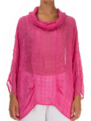 Cowl Neck Hot Pink Silk Blouse