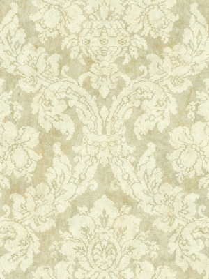 Embroidered Damask Wallpaper In Ochre From The Nouveau Collection By Wallquest