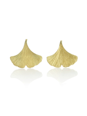 Brushed Gold Ginkgo Leaf Stud Earrings