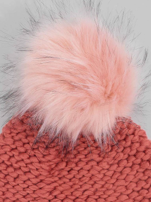 Chunky Knit Beanie With Faux Fur Pom