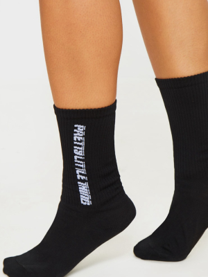 Prettylittlething Black Logo Socks