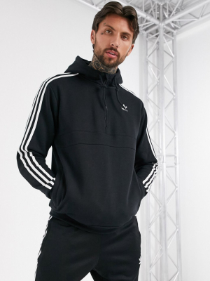 Adidas Originals Quarter Zip Hoodie With 3 Stripes In Black