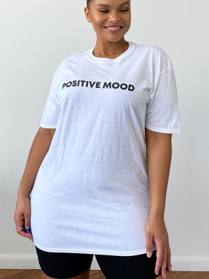Plus White Positive Mood Slogan T Shirt