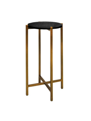 Antique Brass Cigar Table With Faux Black Shagreen Round Top