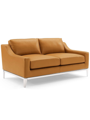 64" Harness Stainless Steel Base Leather Loveseat - Modway