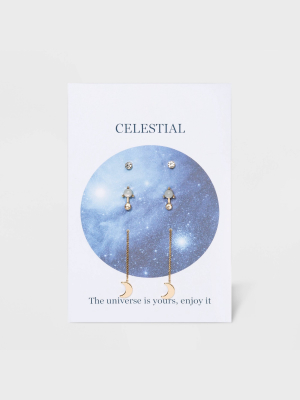 Celestial Stud Earring Set 3pc - Gold