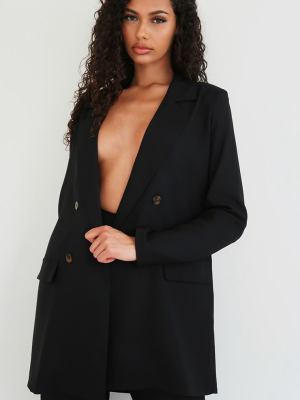 Black Double Breasted Long Sleeve Blazer