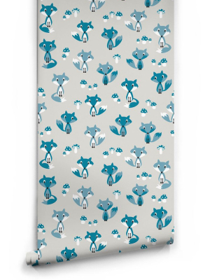 Garden Foxes Wallpaper In Blue By Muffin & Mani For Milton & King