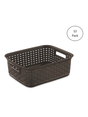Sterilite Decorative Wicker-style Weave Basket, Espresso | 12726p06 (12 Pack)