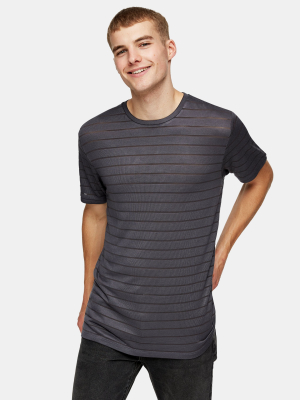 Charcoal Gray Mesh Stripe T-shirt