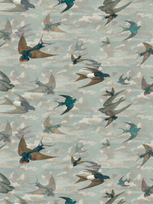 Chimney Swallows Sky Blue Fabric