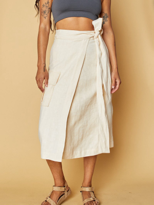 Linen Wrap Cargo Skirt