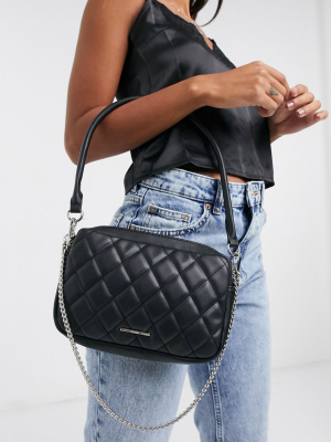 Bershka Diamond Quilted Square Purse In Black