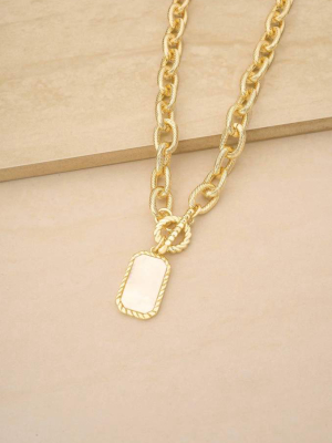 Chain Link And Mother Of Pearl 18k Gold Plated Pendant Necklace