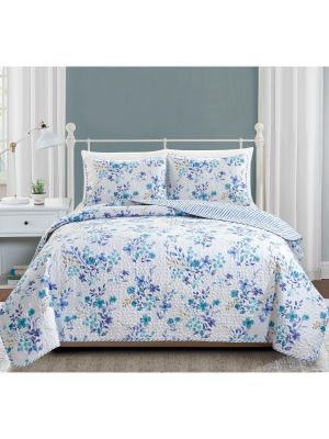 Great Bay Home April Morning Floral Printed Quilt Set