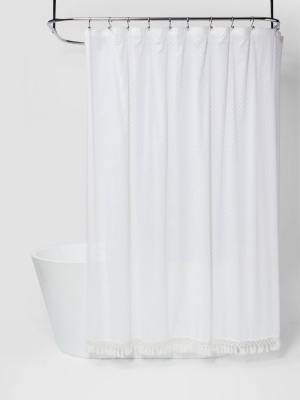 72"x72" Textured Dot Fringed Shower Curtain White - Opalhouse™