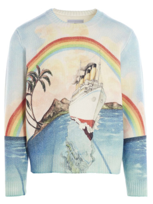 Casablanca Rainbow Print Ribbed Knit Jumper