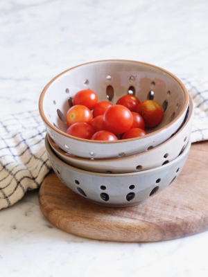 Earth Tone Stoneware Berry Bowls - Set Of 3