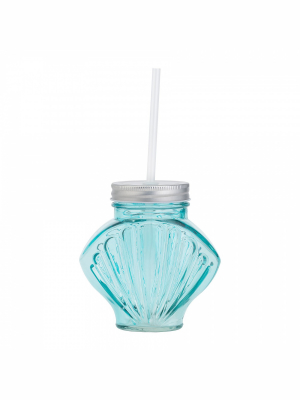 Amici Home Seashell Mason Drinking Jar, Aqua, 18oz, Set Of 3