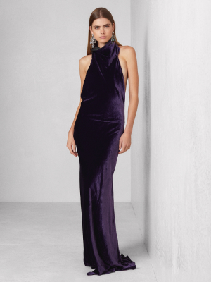 Selah Funnelneck Velvet Evening Dress