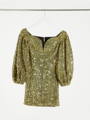 Rare London Sequin Mini Dress In Gold