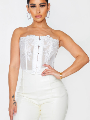 Shape White Embroidered Lace Hook And Eye Corset