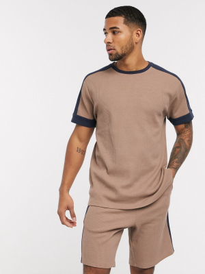 Asos Design Lounge Waffle T-shirt And Shorts Pajama Set With Cut And Sew Panels