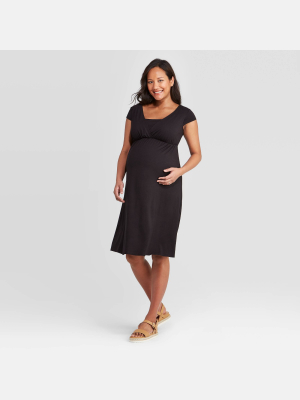 Short Sleeve Cross Front Nursing Maternity Dress - Isabel Maternity By Ingrid & Isabel™ Black