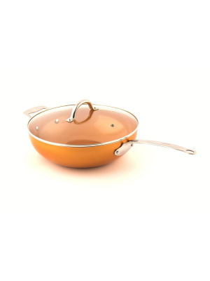 Masterpan 12" Copper Tone Ceramic Non-stick Chef's Wok With Glass Lid