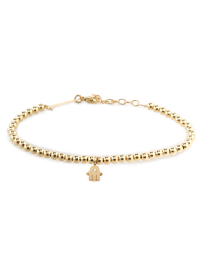 14k Small Gold Bead And Midi Bitty Diamond Hamsa Bracelet