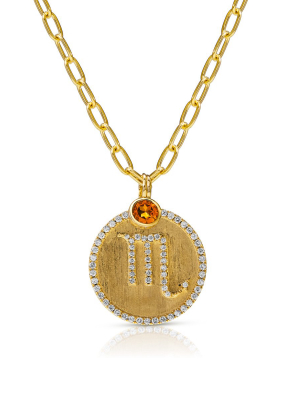 14kt Yellow Gold Diamond Zodiac Scorpio Medallion Charm