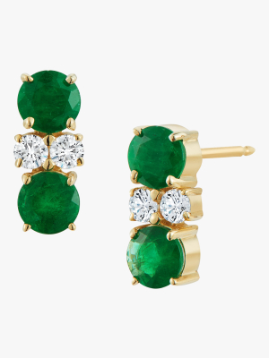 Prive Double Emerald And Diamond Stud Earrings