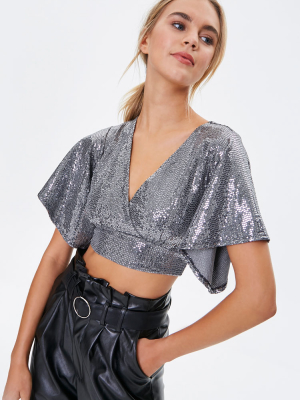 Sequin Surplice Crop Top