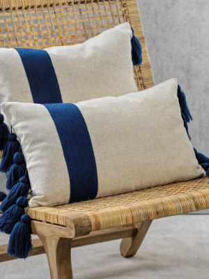 Polignano Embroidered Throw Pillow W/tassels - Navy
