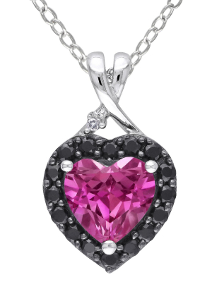 1 7/8 Ct. T.w. Pink Sapphire And Black Spinal Rhodium With Diamond Heart Pendant In Sterling Silver - Pink