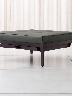 Nash Leather Tufted Square Ottoman With Tray