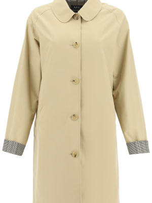 A.p.c. Lou Checked Trim Trench Coat